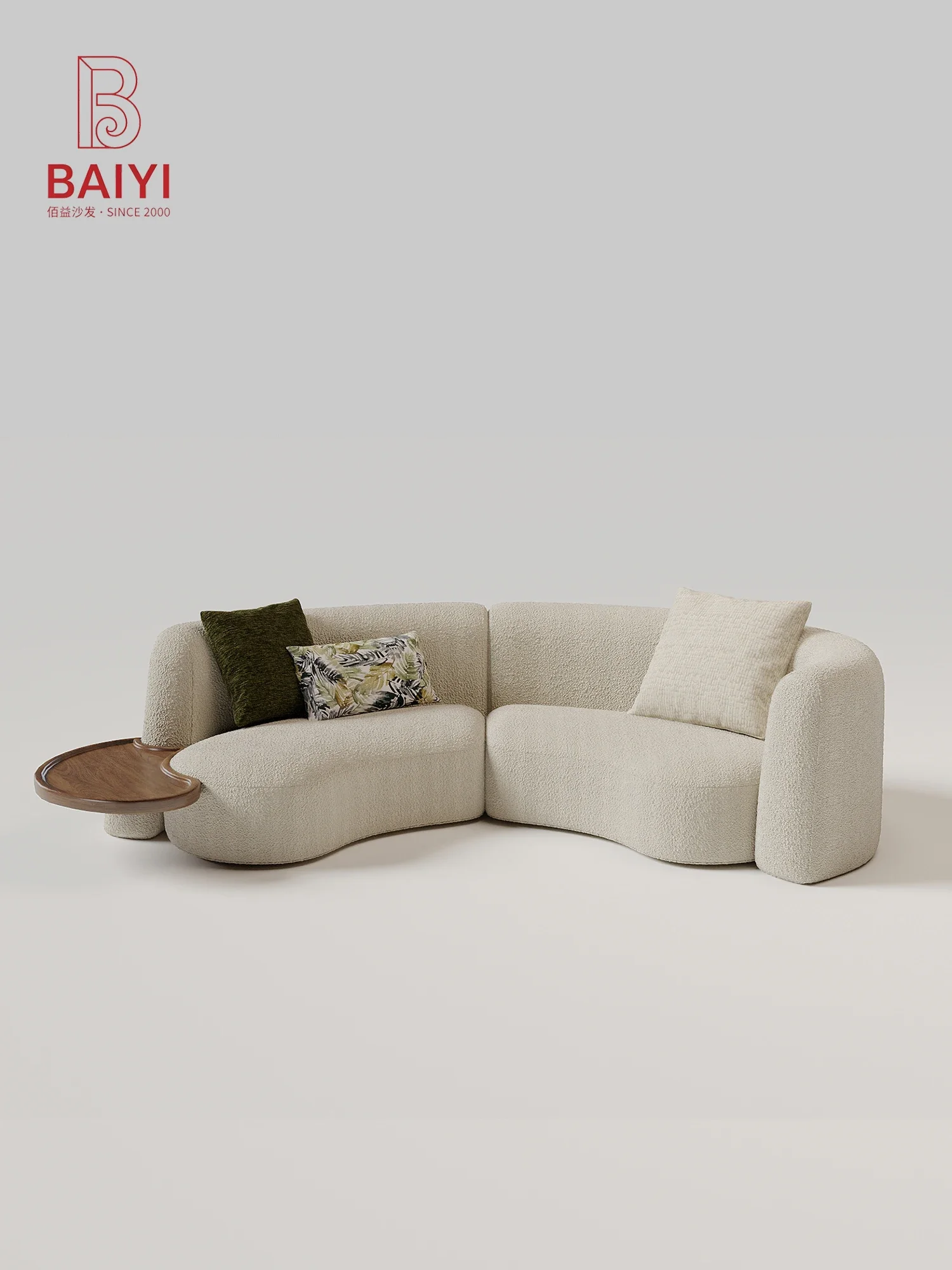 Rust Brown Curved Corner Sofa Wavy Design Cylinder Wrapped Armrest Boucle Upholstery Deep Seat For Living Room Villa Bedroom