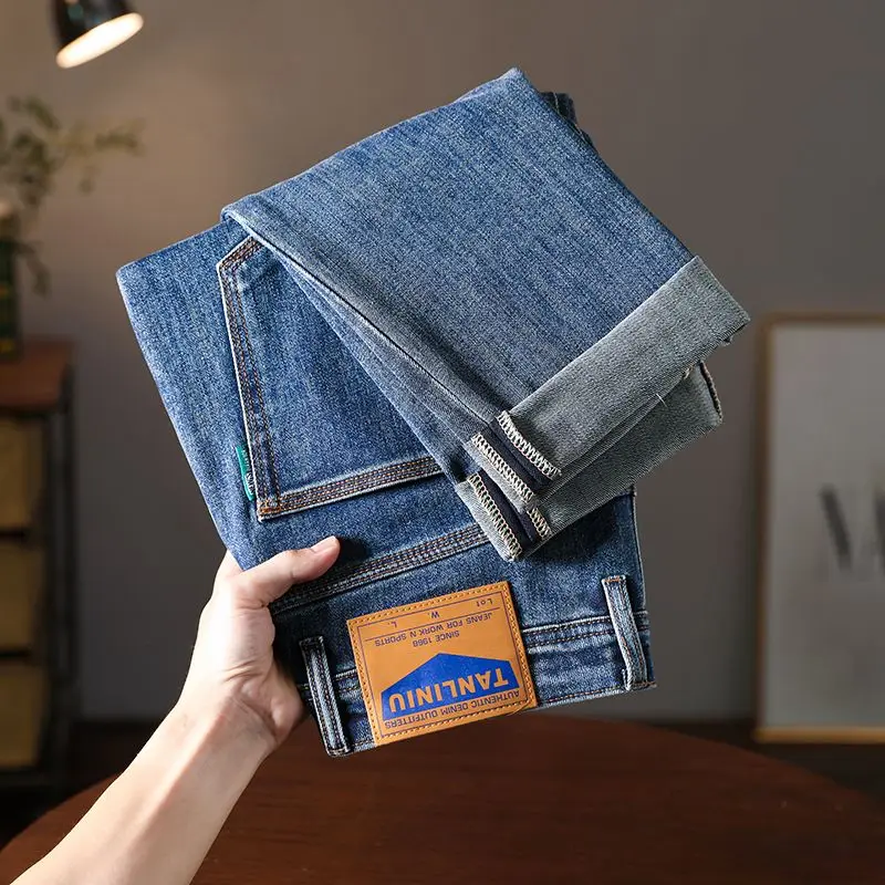 

Джинсы Джинсовые Высококачественные Легкие Роскошные Мужские Джинсы Трендовый Принт Осенняя Мужская Одежда Повседневная Маленькая Нога Ретро Синие Брюки Одежда