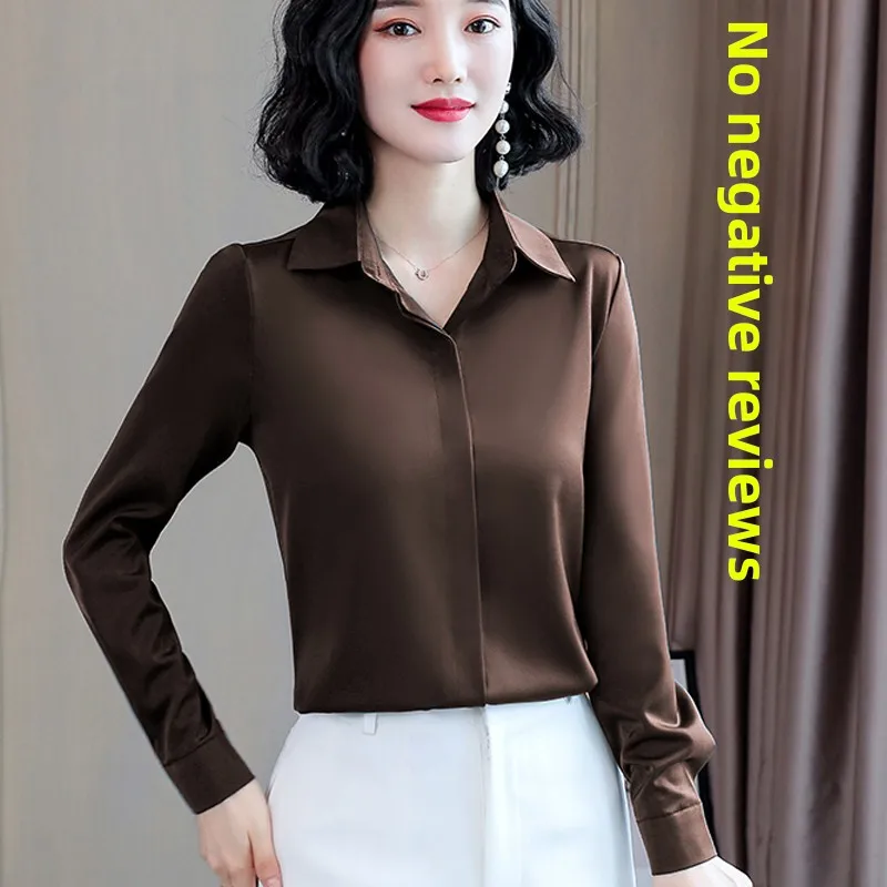 Ele Long Sve Silk irt für Damen Herbst Sle Hangzhou Mom's Authentische Seidenbluse mit geradem Schnitt und Knopfdetail