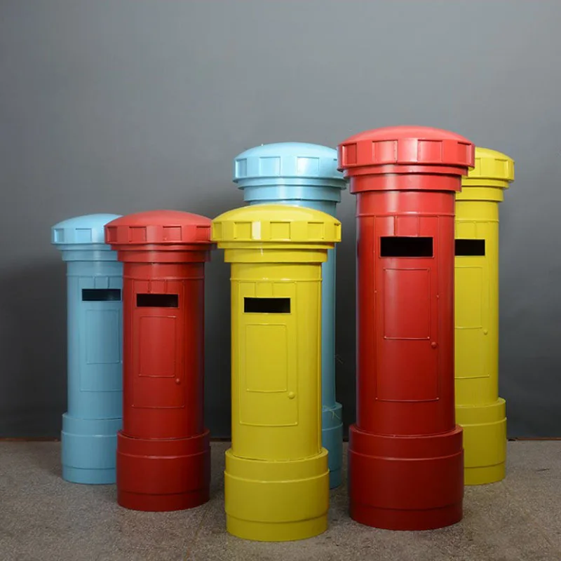 British Vintage Iron Mailbox Model Home Decor Ornament Creative Storage Letter Box Prop Decoration for Living Room Entryway