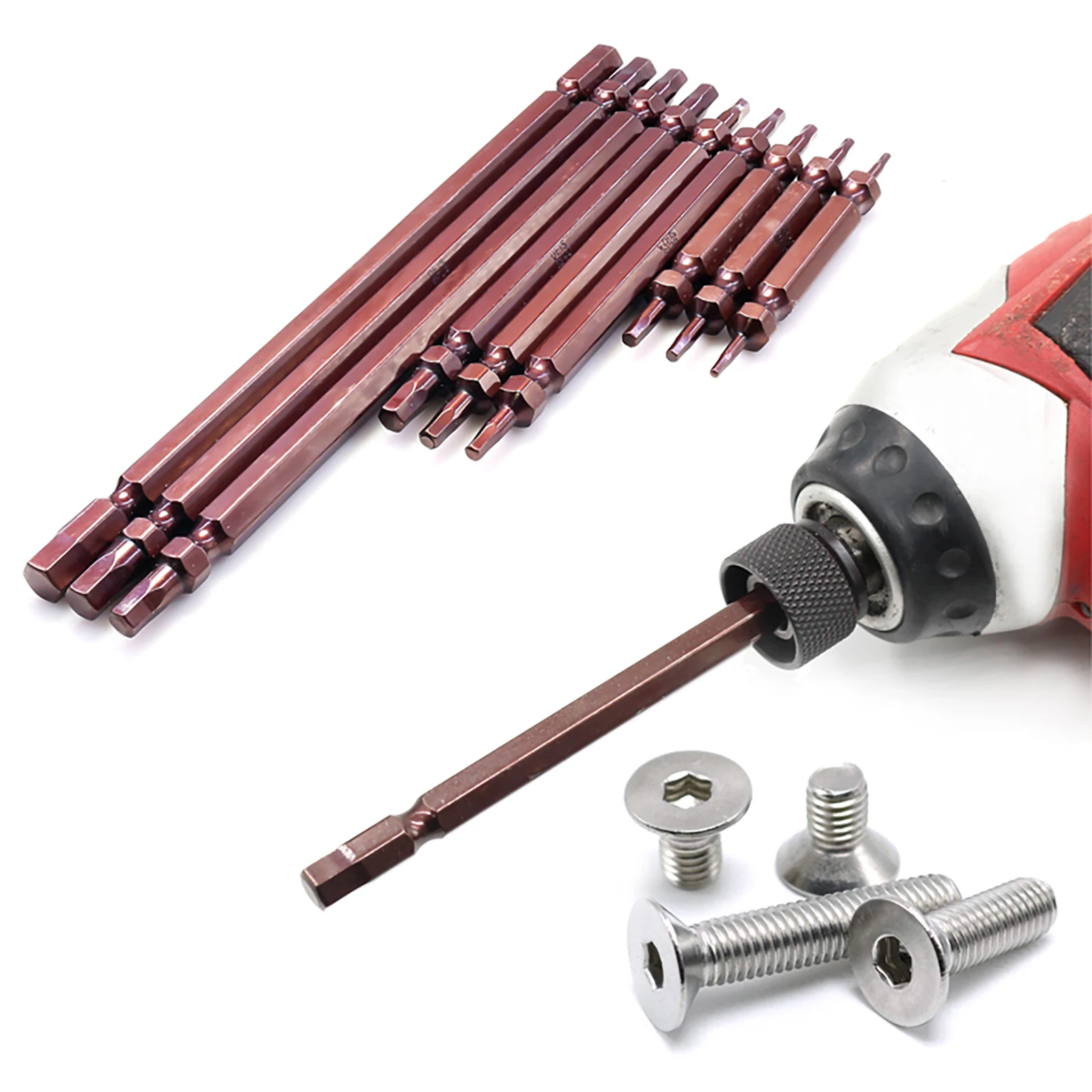 7Pcs/Set 65/100/150mm Electric Drill Screwdriver Bits Hard S2 Steel Magnetic 6.35mm H1.5-H8 Hexagon Double End Screwdriver Bits