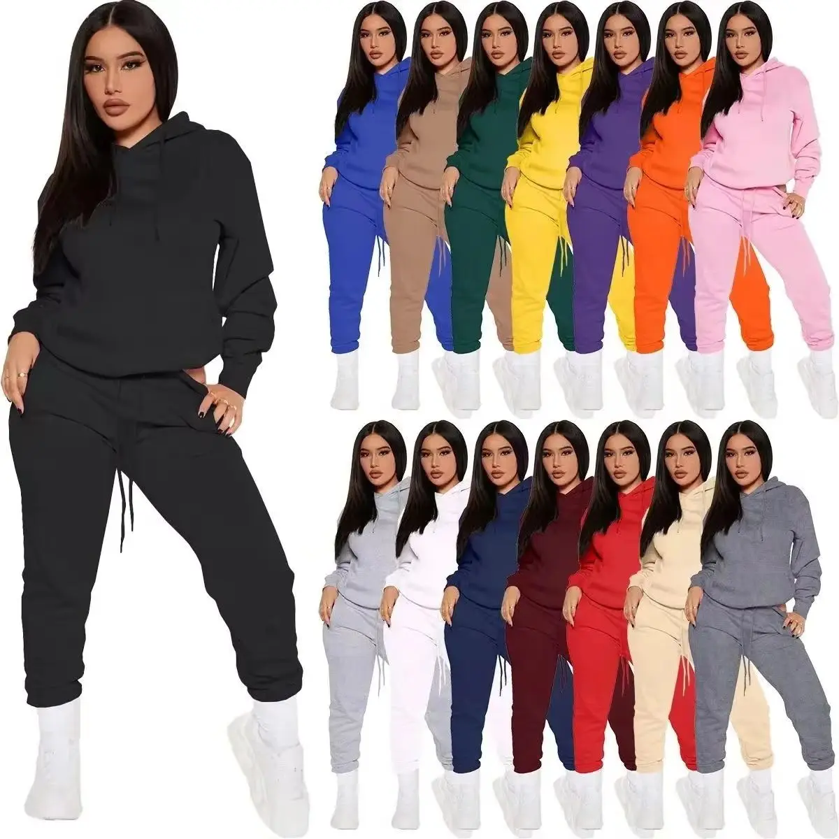 Women Hoodie set Street Hip Hop Clothing Casual Female 2pcs Clothing Plush sweatshirt Perfect for Outdoor