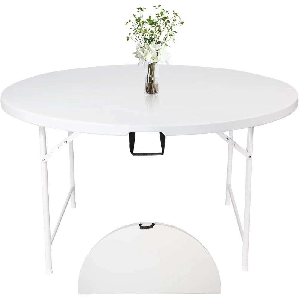 

48” Round Folding Table, 4 Foot White Plastic Folding Table with Carrying Handle Round Table Portable for Patio Part