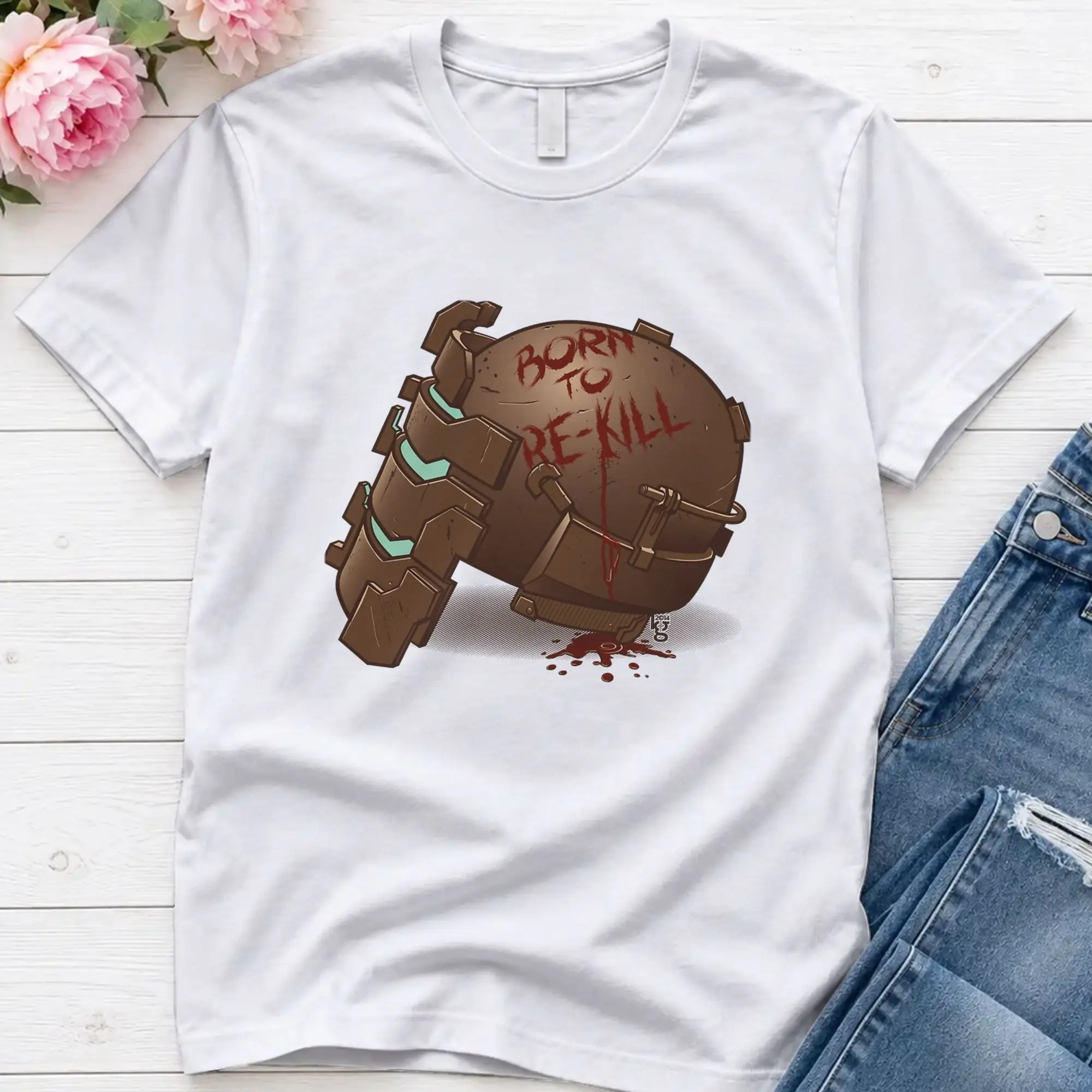Born To Re-Kill Dead Space Cotton T Shirt For Men Summer  Vintage T-Shirts O-Neck Hipster Tees Oversize Print Tops