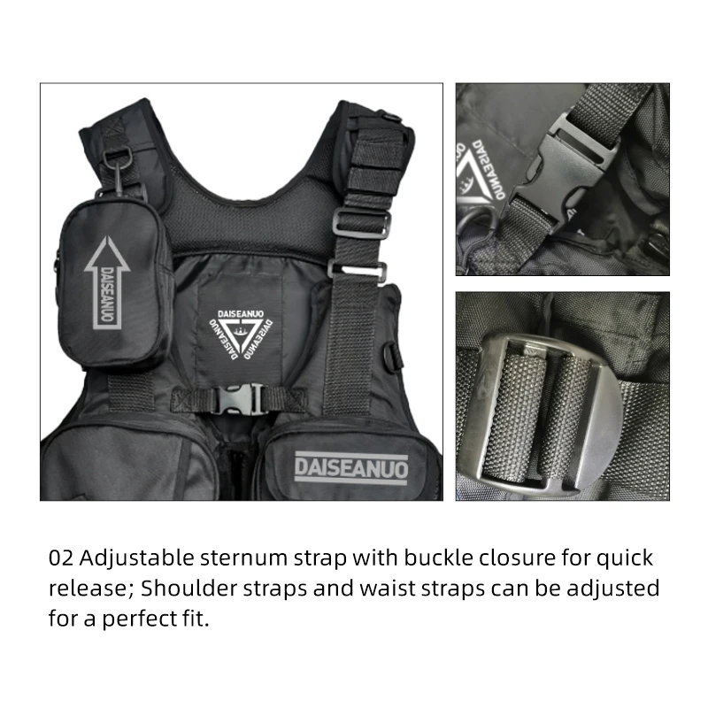 Daiseanuo Men Professional Multi-functional Life Fishing Vest Outdoor Sports Fishing Tackle Fly Swimming Adjustable Buoyant Vest