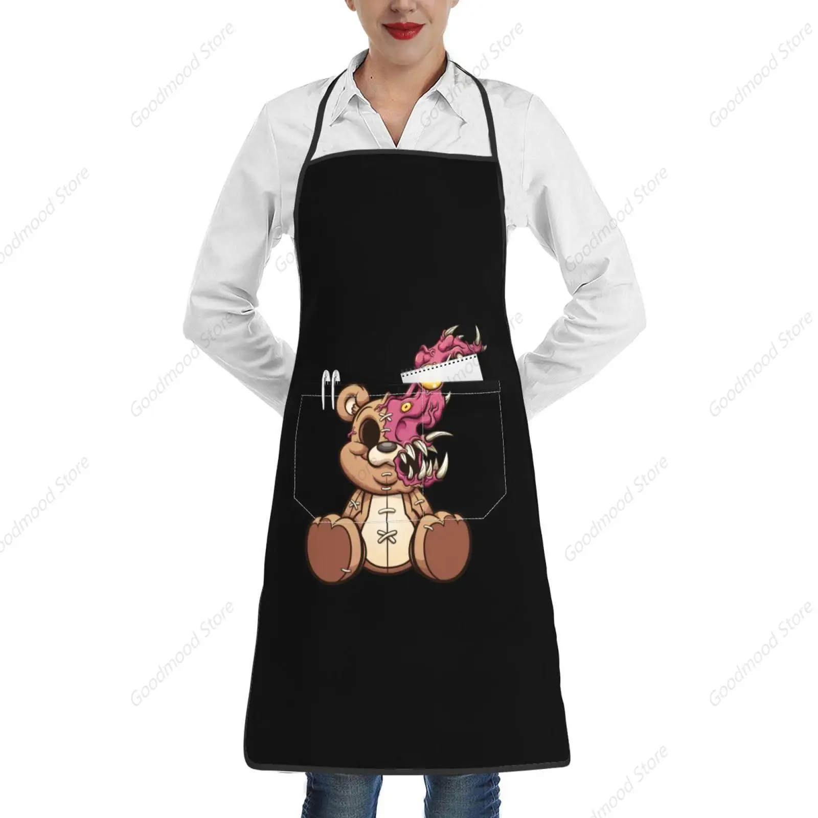 Monster Teddy Bear Apron Waterproof With Pockets Bib Kitchen Cooking Aprons Chef Apron For Men Women