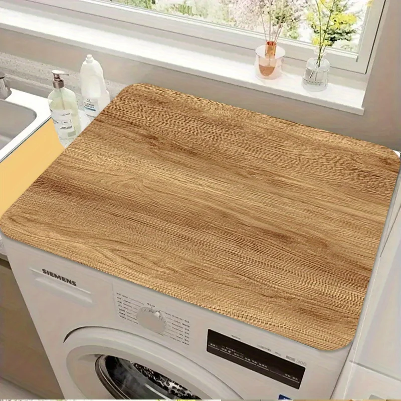 1pc of 2D Flat Washer And Dryer Top Protection Mat - a Versatile Dish Drying Mat. Features a Wood Grain, Rustic Design