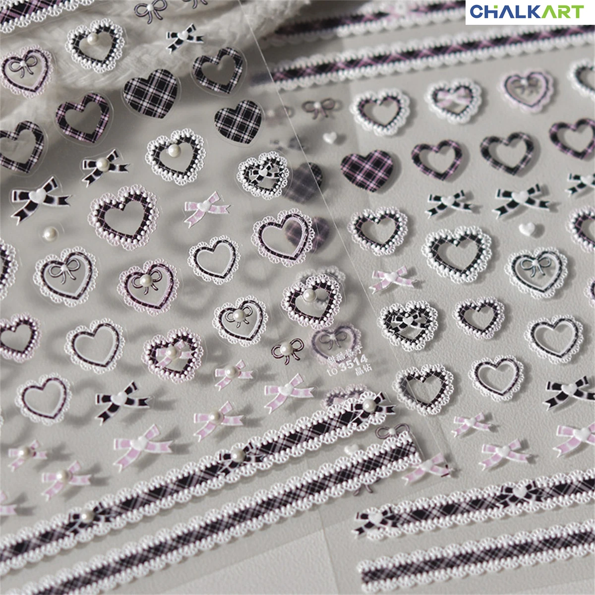 1pc 5D Kawaii Nail Stickers - Japanese Lace Pattern Self-Adhesive Nail Art Decals 3D Relief Decor for DIY Manicure Accessories