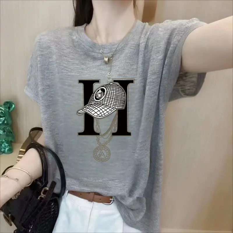 

Fashionable Trendy plus Size Short Sleeve T-Shirt Women's Base Shirt Korean Style Anti-Aging Slimming Top Commute Artistic