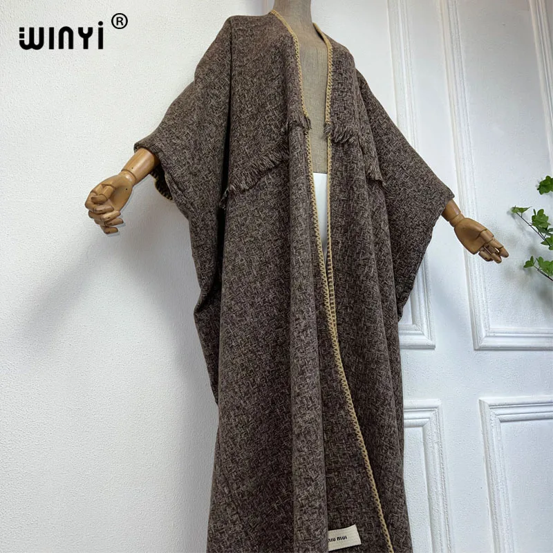 WINYI new winter cardigan Women Africa monocolour high quality coat Loose kimono elegant Warm Female dress winter coat women