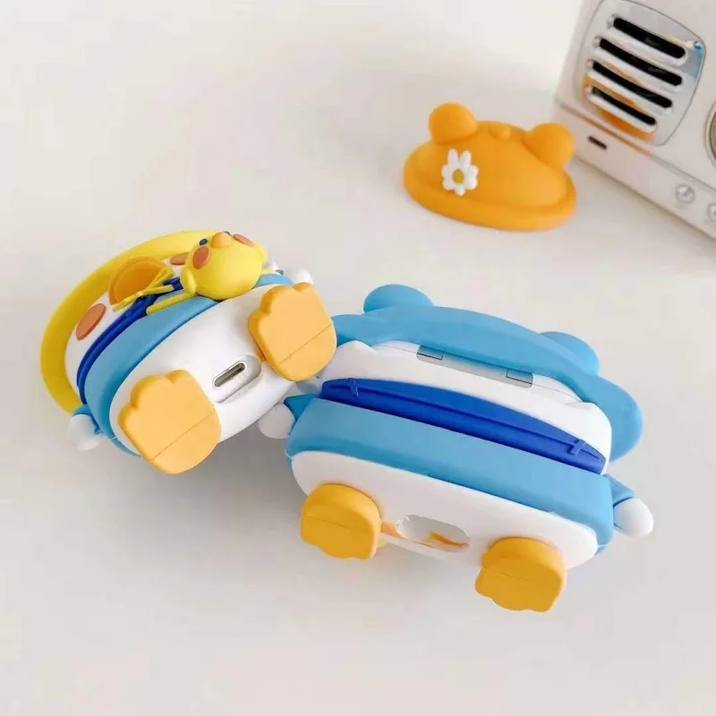 Silicone casos capa para Airpods Pro, design bonito do pato, desenhos animados 3D, 3 chapéu colorido, 3