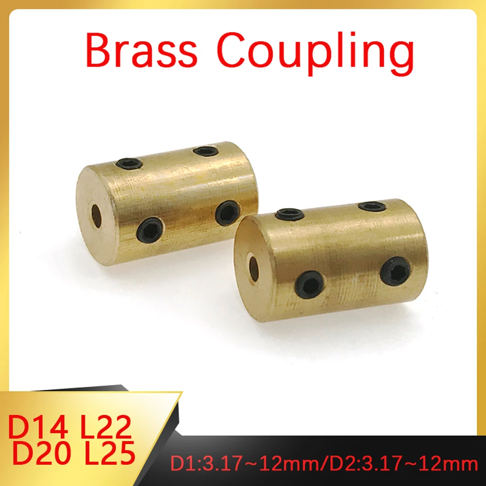 D14 L22/D20 L25 Brass Rigid Coupling Hole 3.17/4/5/6/6.35/7/8/10/12mm Motor Connector Model Ship Automobile Aircraft Accessories