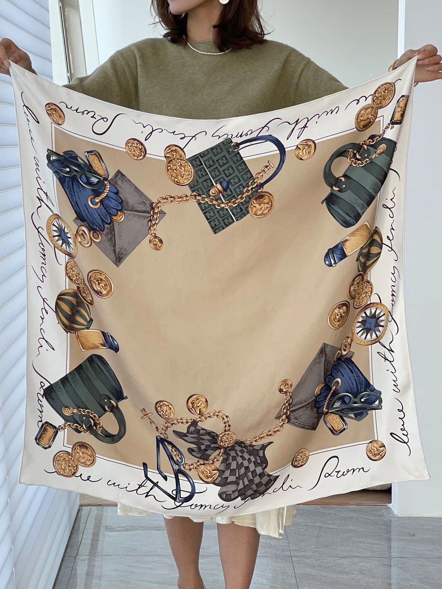 

90 см шелковый шарф женский саржевые банданы люксовые бренды Herms роликовые шали голова волосы аксессуары для шеи украшения Рождественский подарок