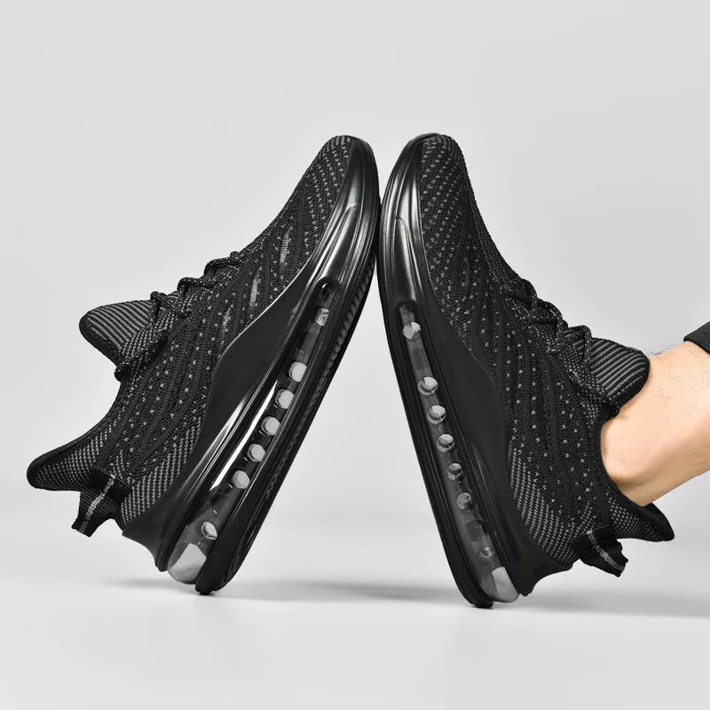 أحذية رياضية وترفيهية، أحذية رجالية، أحذية ماراثون كبيرة الحجم مبطنة بالهواء، مطاط منسوج لجميع المواسم، مقاومة للاهتراء، مضادة