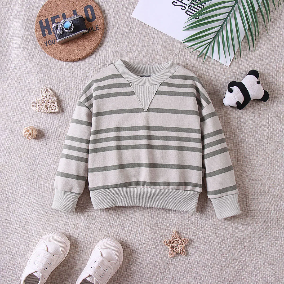 

Children's spring and autumn top 2025 new style casual Korean-style striped base student version hoodie