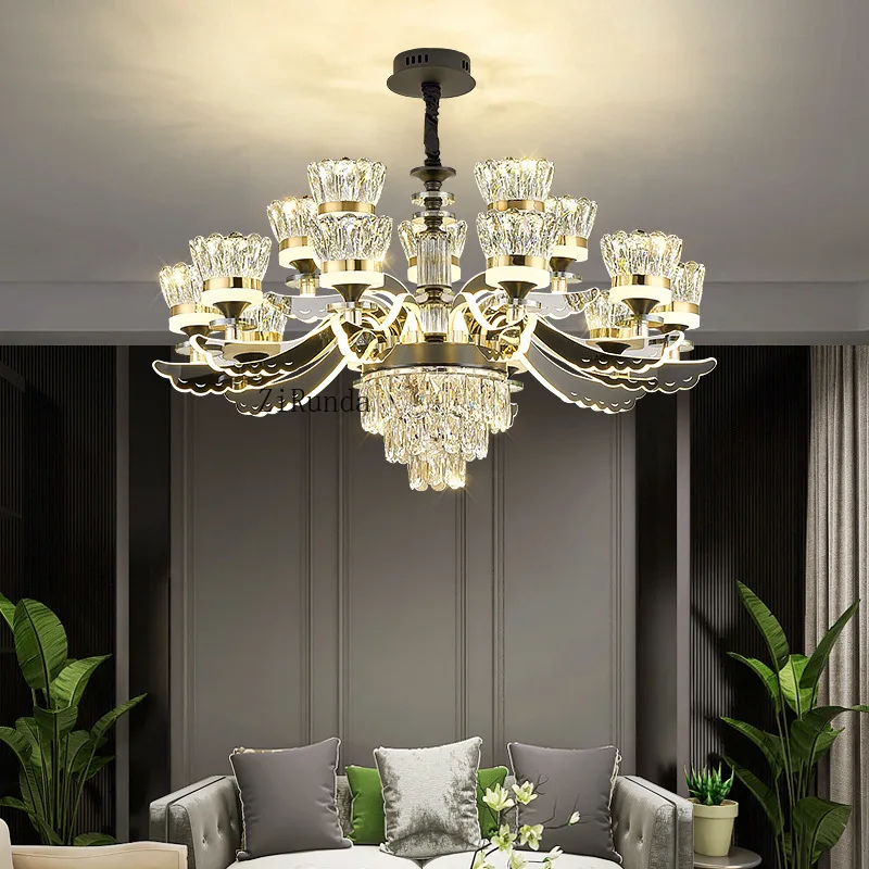 Lámpara de araña de cristal K9 con brazo de acero inoxidable, luz de diodo emisor de luz para dormitorio y comedor