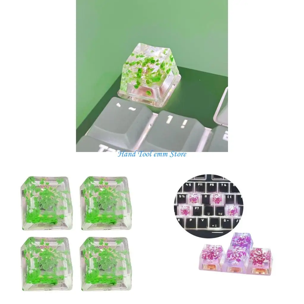 H37F 4PCS EPOXY Translucents deixa flores secas papel cruzar teclados mecânicos