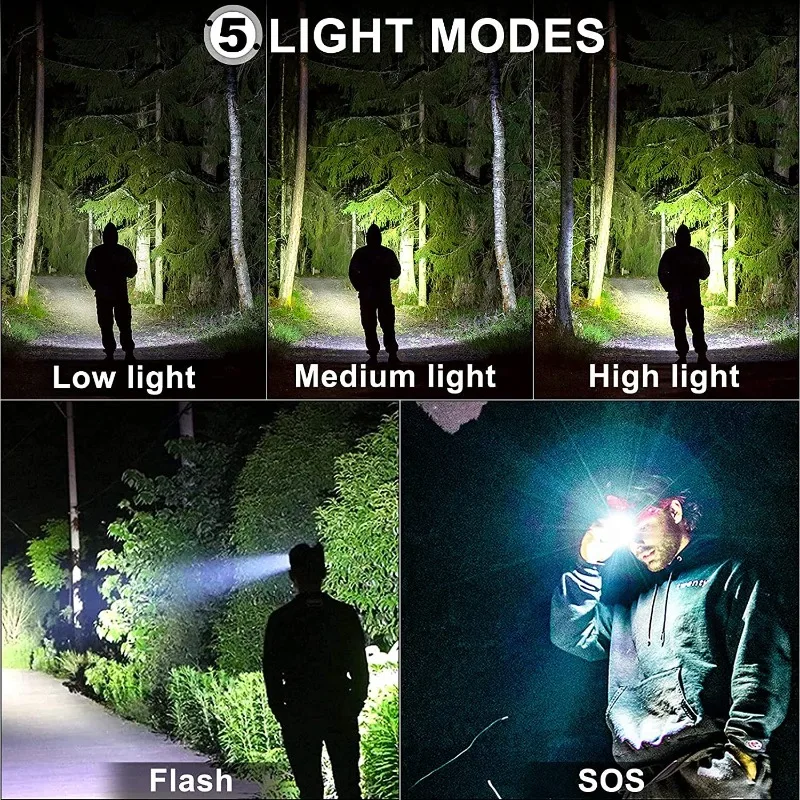 XHP70 LED Rechargeable Headlamp Super Bright Head Flashlight Power Bank Fishing Zoom Headlight Outdoor Camping Running