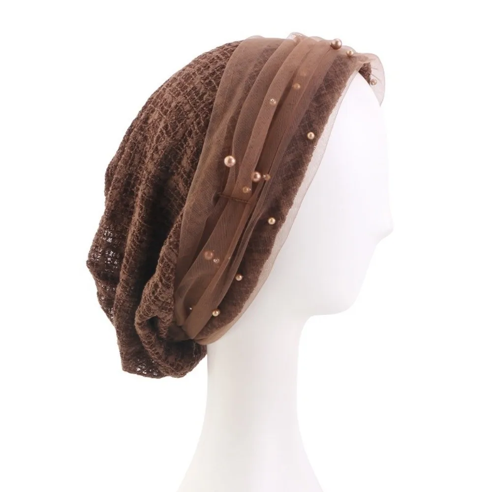 

Headwrap Cotton Muslim Hijab Hats Beading Hollow-out Chemo Beanies Caps Elasticity Muslim Inner Hijab Hat Hair Protection