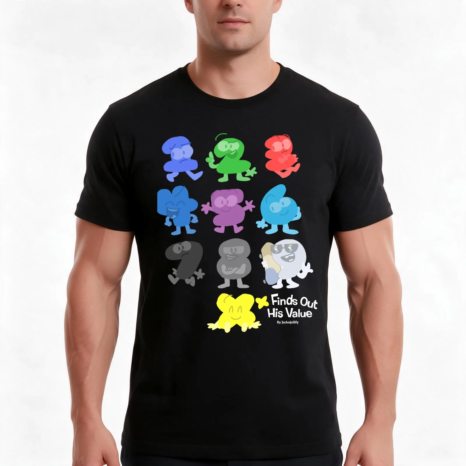 BFDI X Finds Out His Value Cast T-Shirt, Summer Casual Cotton Tee, Oversized Streetwear Tops, Vintage Graphic Print, 100% Cotton