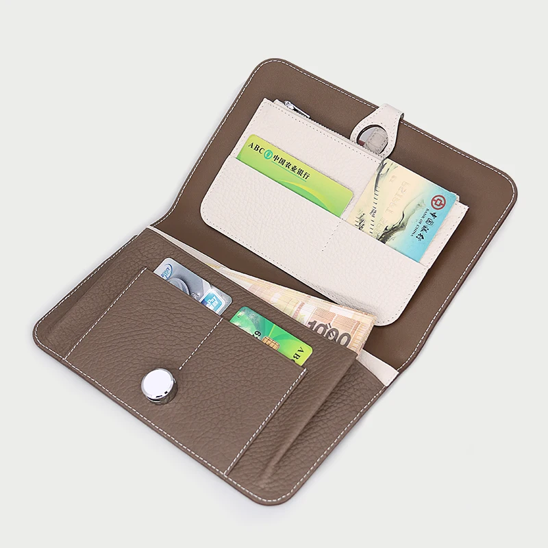 DIMY 2025 new genuine leather passport clip with lychee pattern long wallet protective cover for storing documents