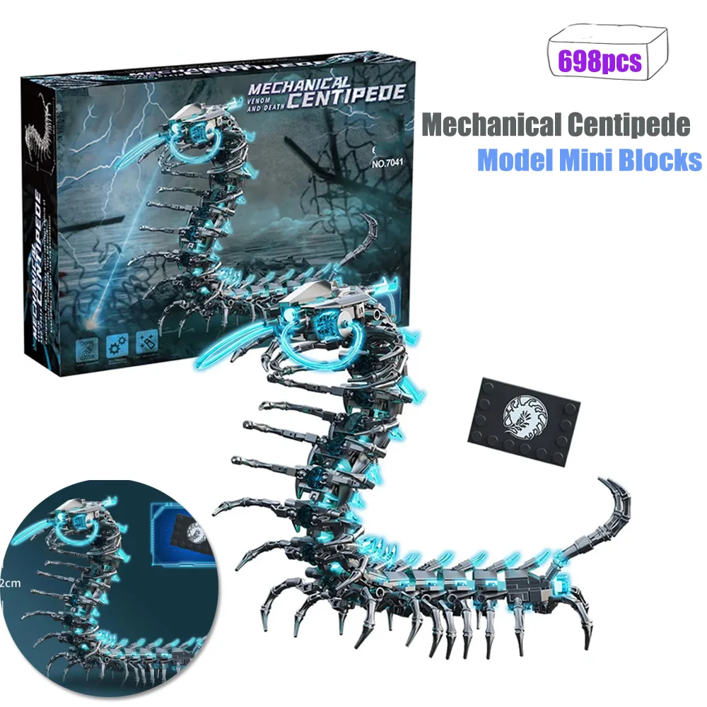 

698pcs Mechanical Centipede Model Building Blocks Set Assemble Puzzle 7041 Cartoon Animal With Light MOC Bricks Toys Boys Gift