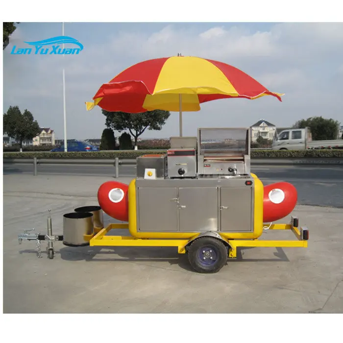 Best Selling Mobile Hot Dog Stand Cart on Wheels with Grill Fryer Towable Burgers Hot Dog Food Vending Carts Trailer for Sale