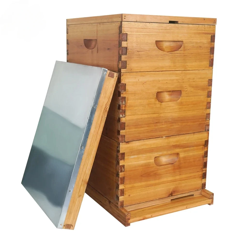 Wax Coated Wooden Bee Hive Complete Langstroth Beehive Beekeeping Tools Waterproof and Insect-proof Nest Frame Not Included