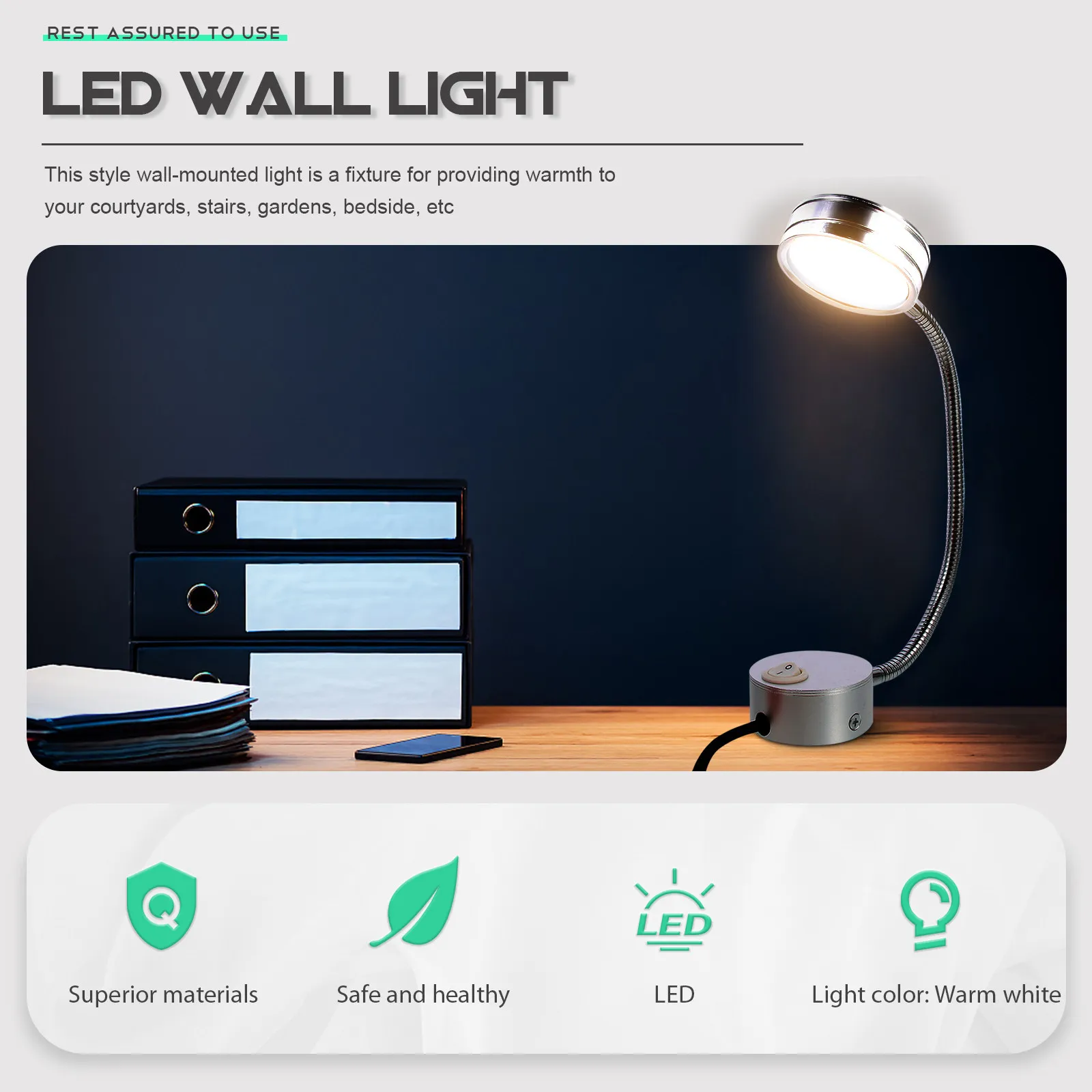 

LED Wall Mount Reading Light Flexible Gooseneck Bed Reading Lamp Bedroom Headboard Light Indoor Night Studying Lamp