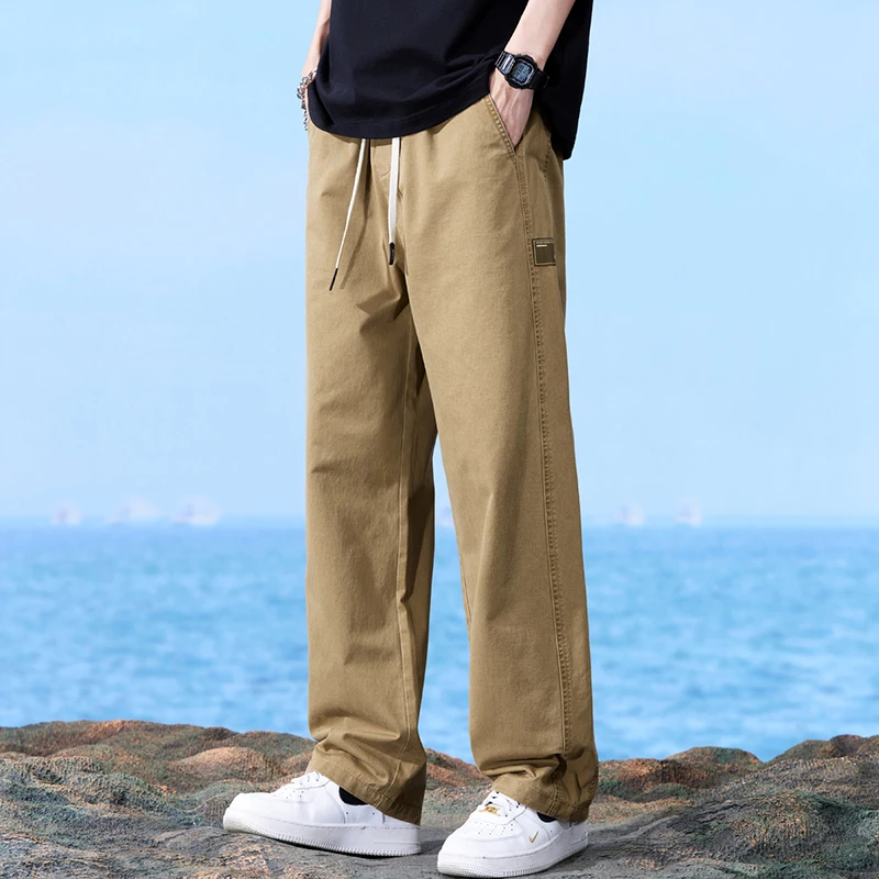 

Spring Autumn Loose Wide-leg Casual Pants Cotton Thin Straight Tube Men Leisure Trousers Joggers Sweatpants