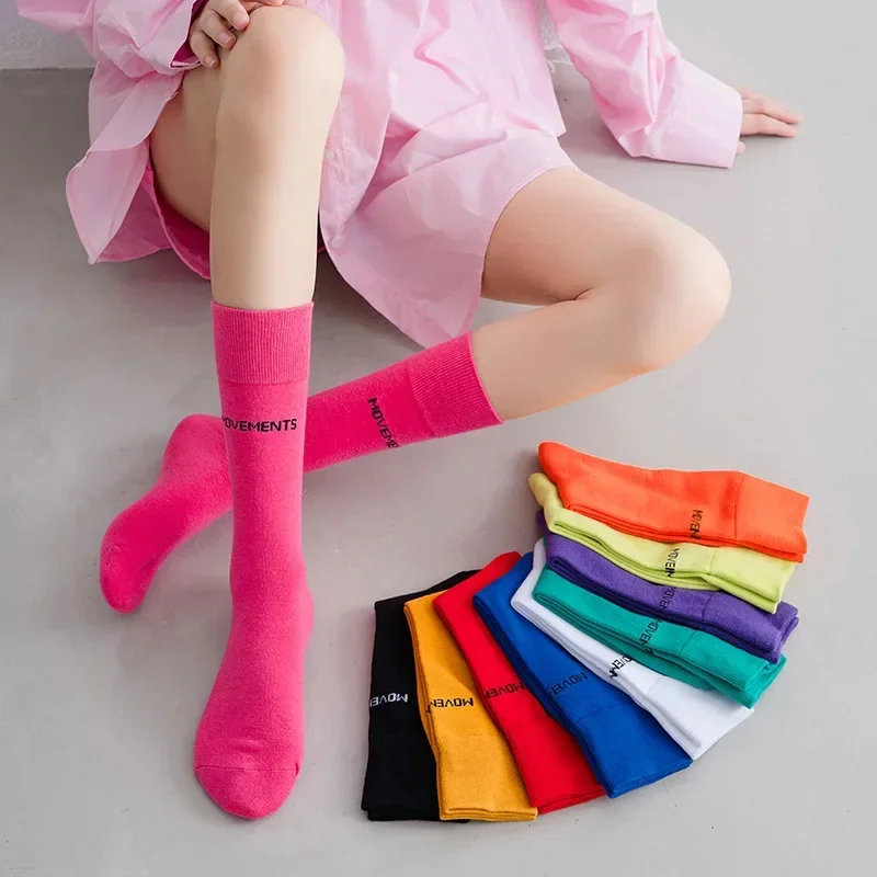 Rose Red Socks Women Harajuku Indie Pop Middle Tube Colors Sock Korean  Alphabet Sport Cotton Skater Breathable Socks Calcetines