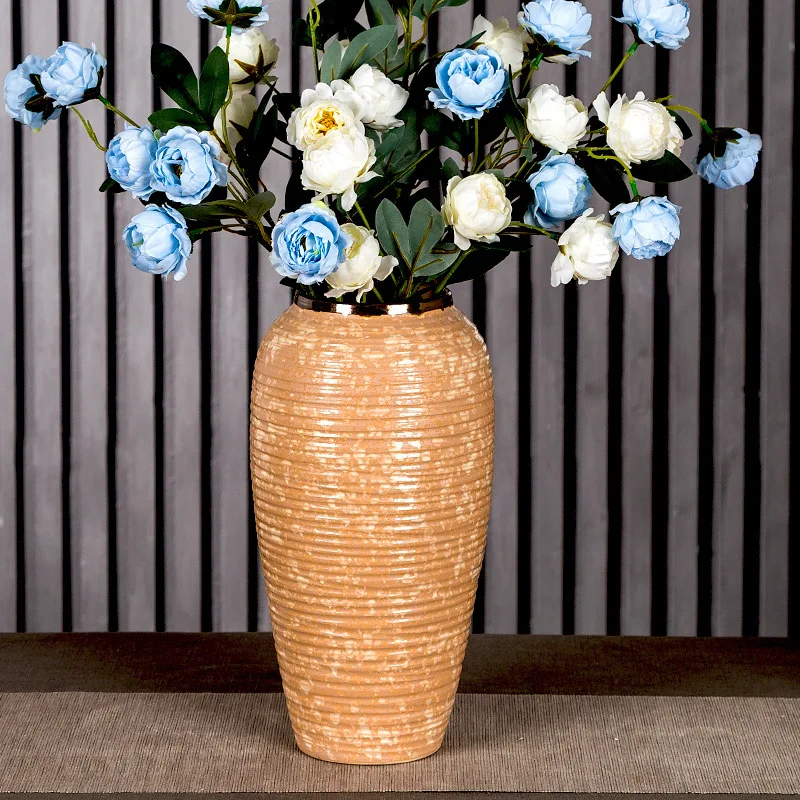 Retro sun orange vase American simple pastoral dried flower arrangement vase hydroponic rich bamboo flower pot ornament
