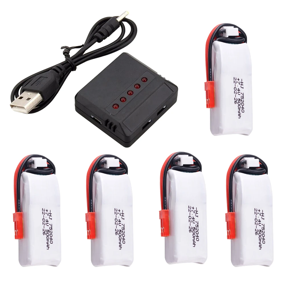 Batteria Lipo HJ Power 7.4V 2S 500mah 35C RC con connettori JST caricabatterie tutto In uno per Radiolink A560 giocattoli per auto ad ala fissa