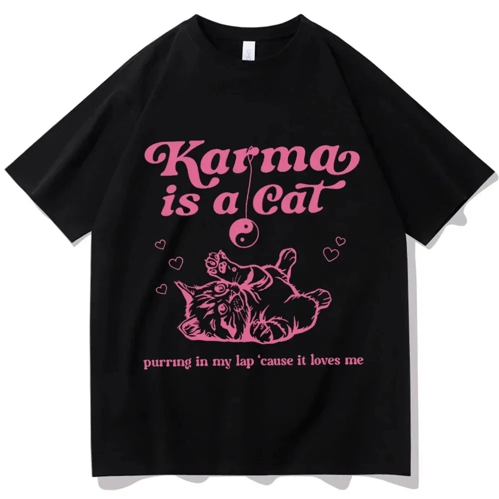 Karma Is A Cat Short Sleeve Taylor Music Printed Men's and Women's Tops Taylor Merch Music Tour 2024 Swift Short Sleeve T-Shirt