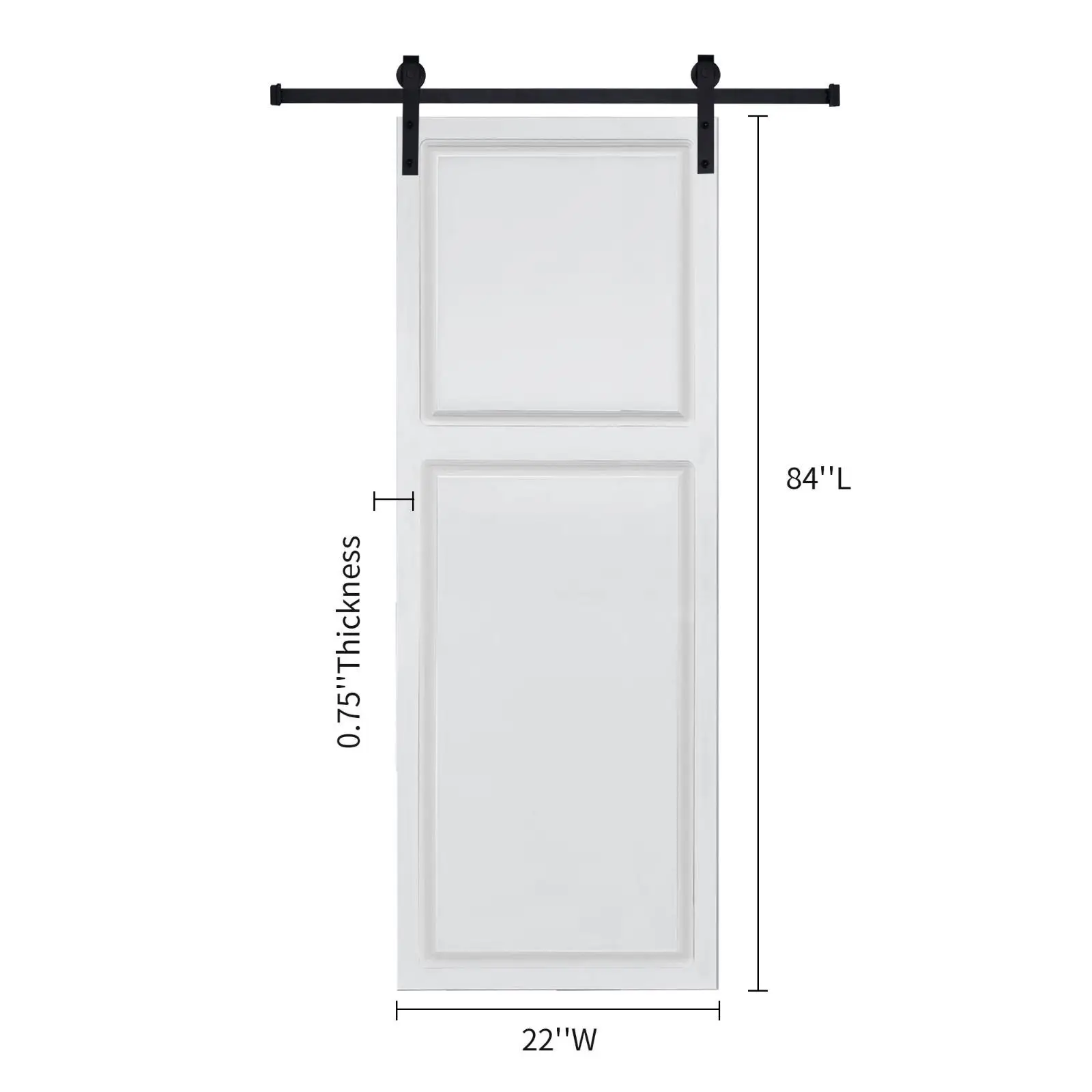 Puerta de cabaña de 2 paneles de 3/4" de grosor y 22 pulgadas. x 84 pulgadas. Deslizante de granero blanco de MDF