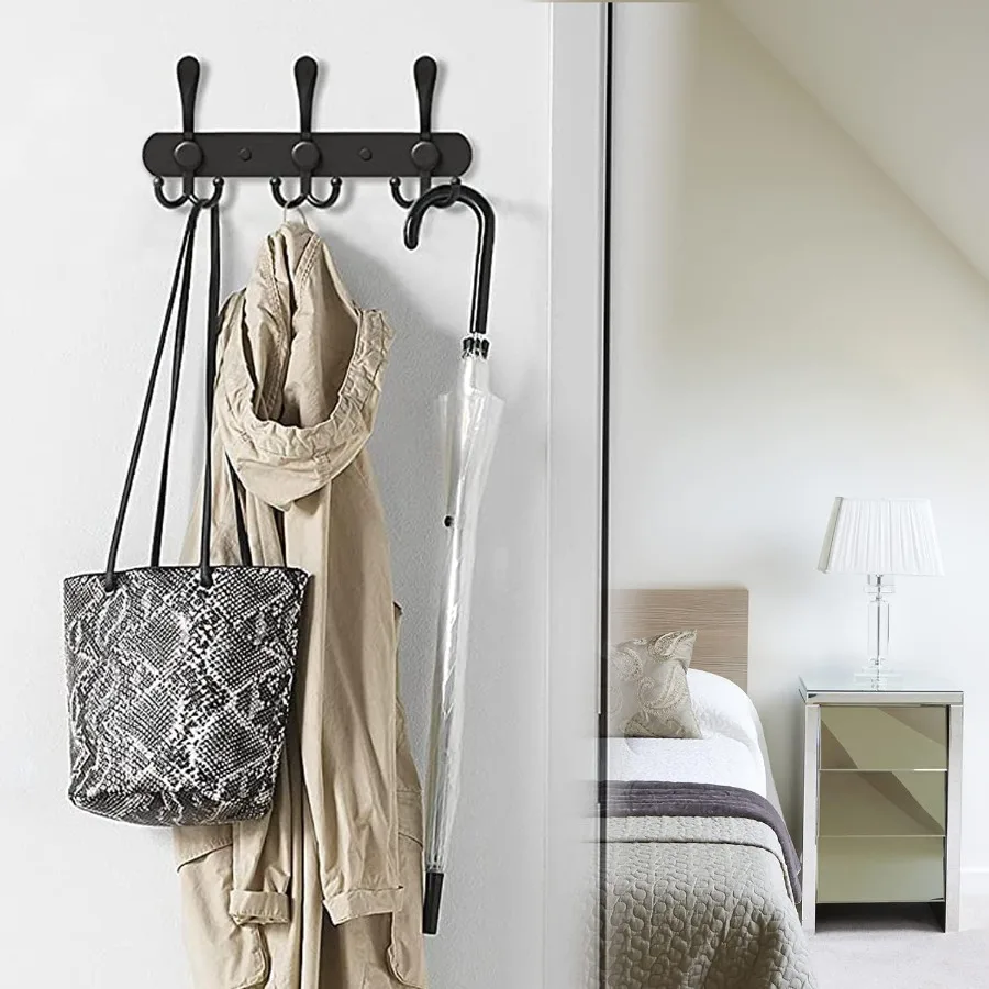 Wall Mounted 3Tier Stainless Steel Coat Hook Set for Coats Hats Robes Towels in Mudroom Entryway or Hallway Black 1 Pack of 3 H