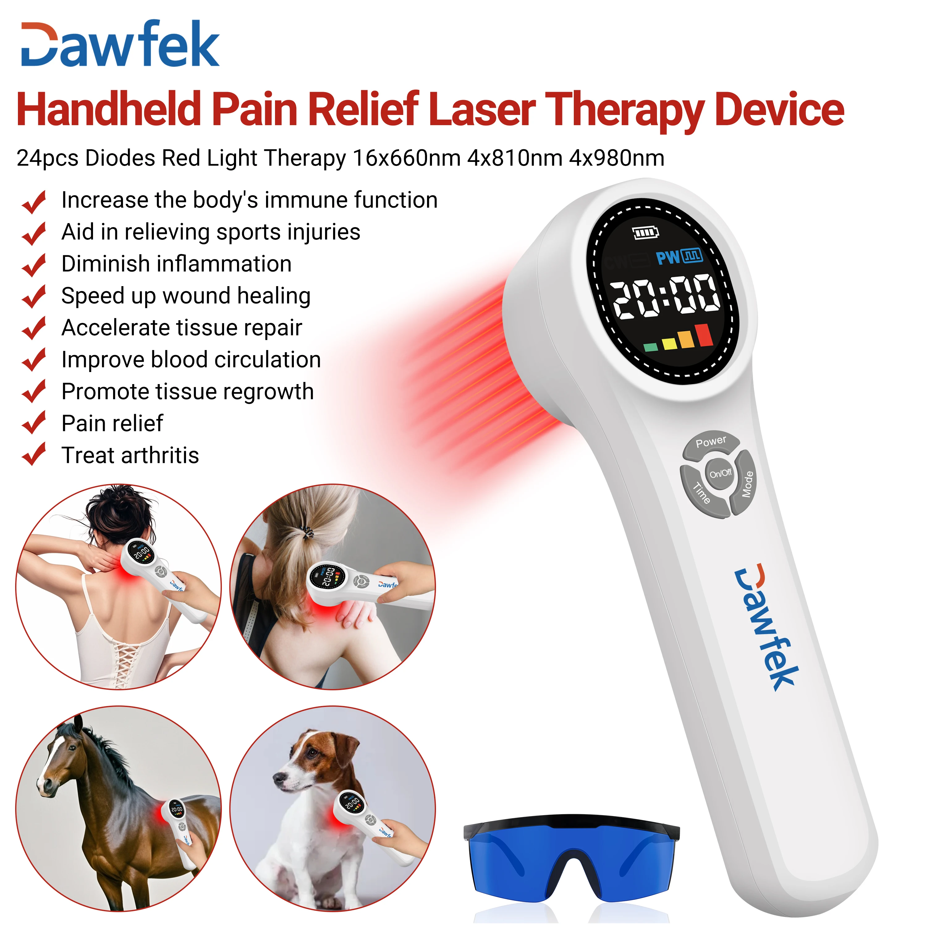 

Dawfek New 4pcs*808nm Physiotherapy Equipment Cold Laser Therapy Back And Neck Massager Muscle Body Relaxation Machine