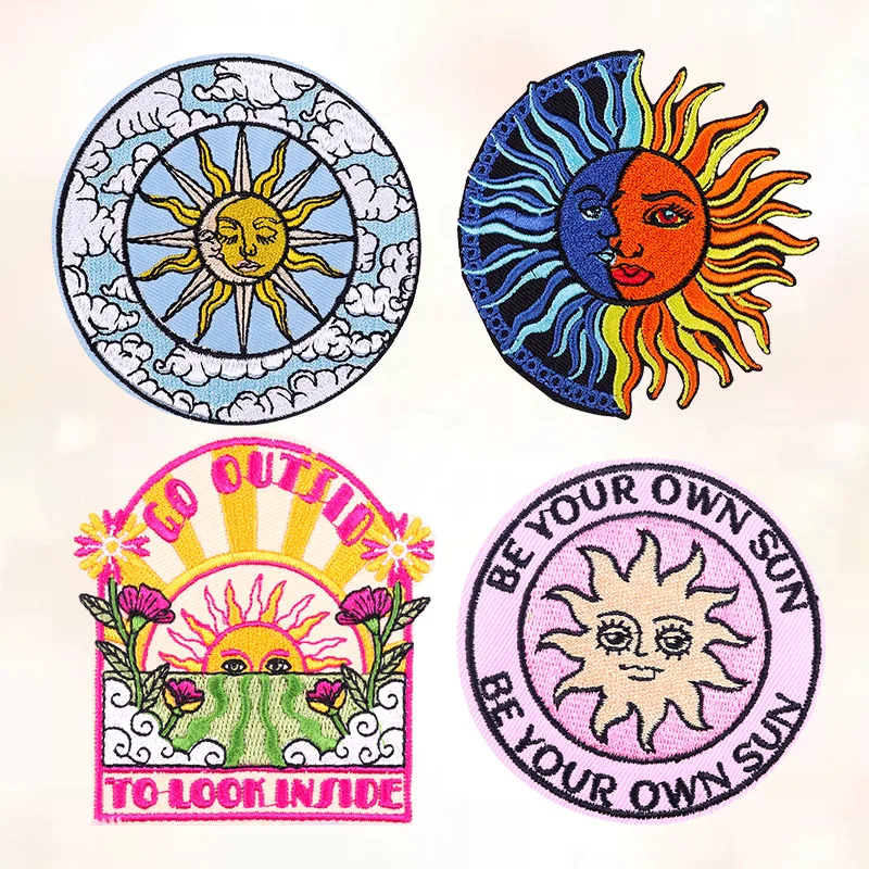 4PCS Cartoon Sun Patch Iron On Patches On Clothes Embroidered Patches For Clothing Thermoadhesive Patches Outdoor Sewing Sticker