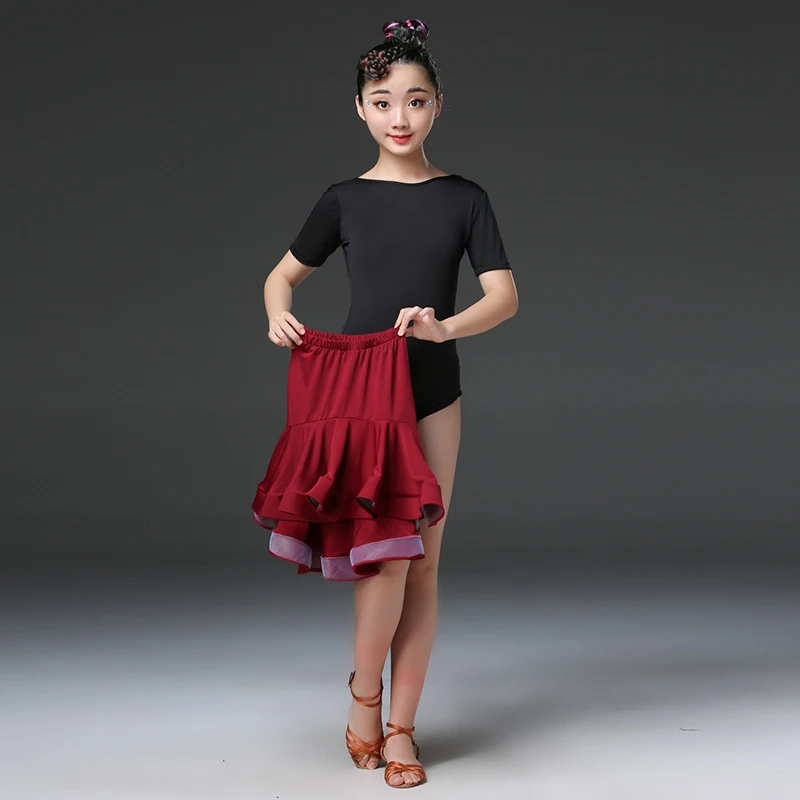 1 set/lote meninas dança latina collant e saia de salão salsa tango criança trajes de dança