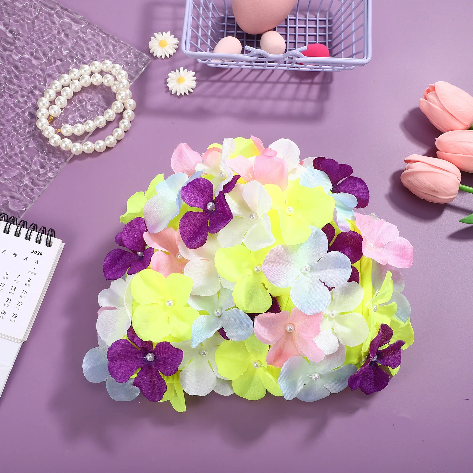 زهرة قبعة السباحة قبعة الاستحمام الأنيقة للنساء 22x15x0.5 سنتيمتر المألوف المضادة للانزلاق قابلة لإعادة الاستخدام قبعات السباحة زهرة قبعة السباحة