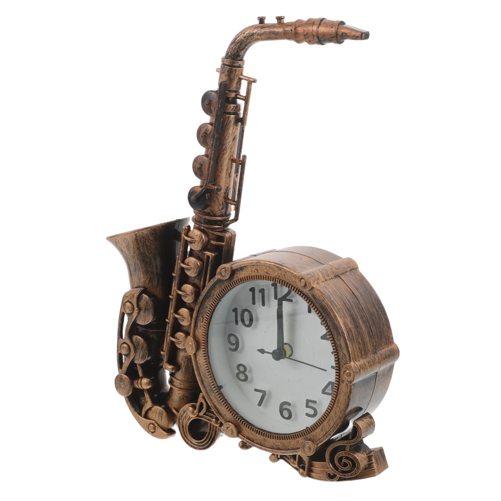 Vintage Saxophone Alarm Clock Retro European Style Decorative Table Clock Musical Instrument Ornament Office Bedroom Living Room