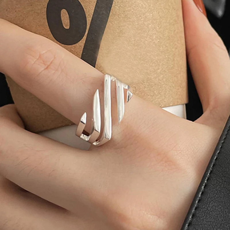 Women's 925 Sterling Silver Double Layer Geometry Ring