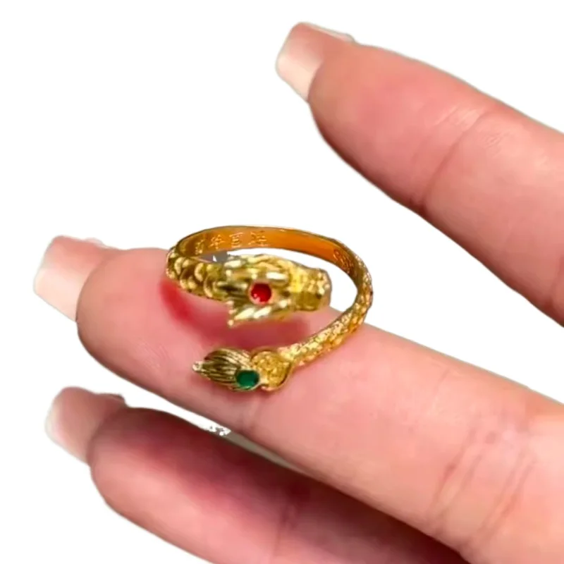 

Super flash gold zodiac dragon exquisite natal year safe transfer retro light luxury ring