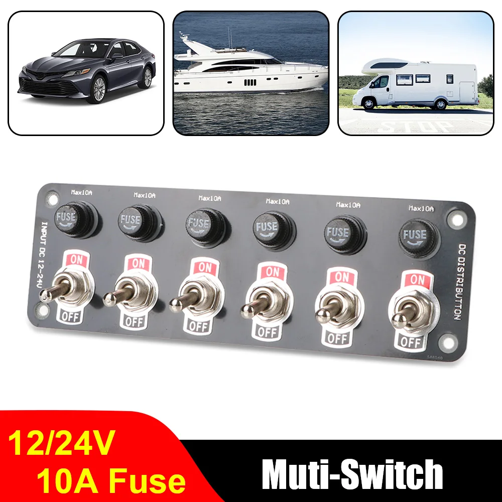 

With 10A Fuse 6 Gang Toggle Switch Panel On/Off Rocker Toggle Switch 12V 24V Car Accessories Racing Rv Camper Marine For Yachts