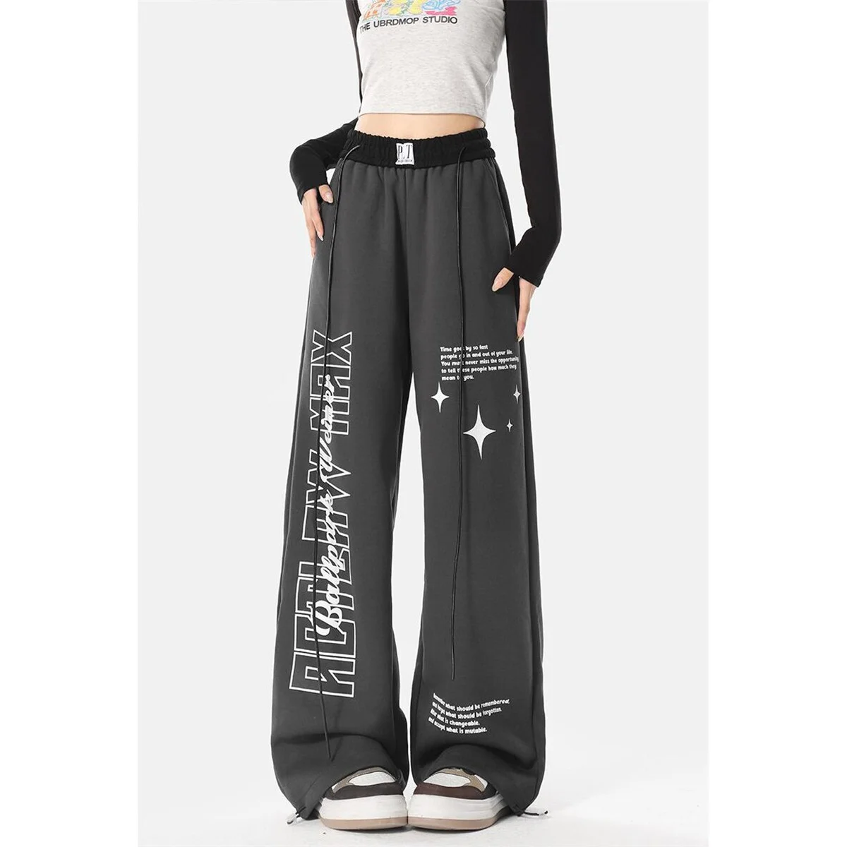 Szare spodnie cargo damskie khaki Harajuku Joggers z wysokim stanem luźne spodnie damskie hip-hopowe koreańskie spodnie punkowe śmieszne spodnie capri damskie