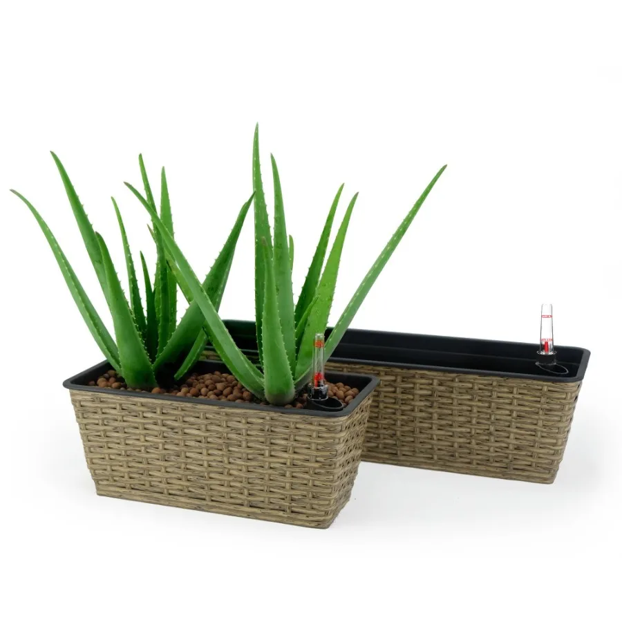 

2Pack Smart Selfwatering Rectangle Planter for Indoor and Outdoor Hand Woven Wicker Brown