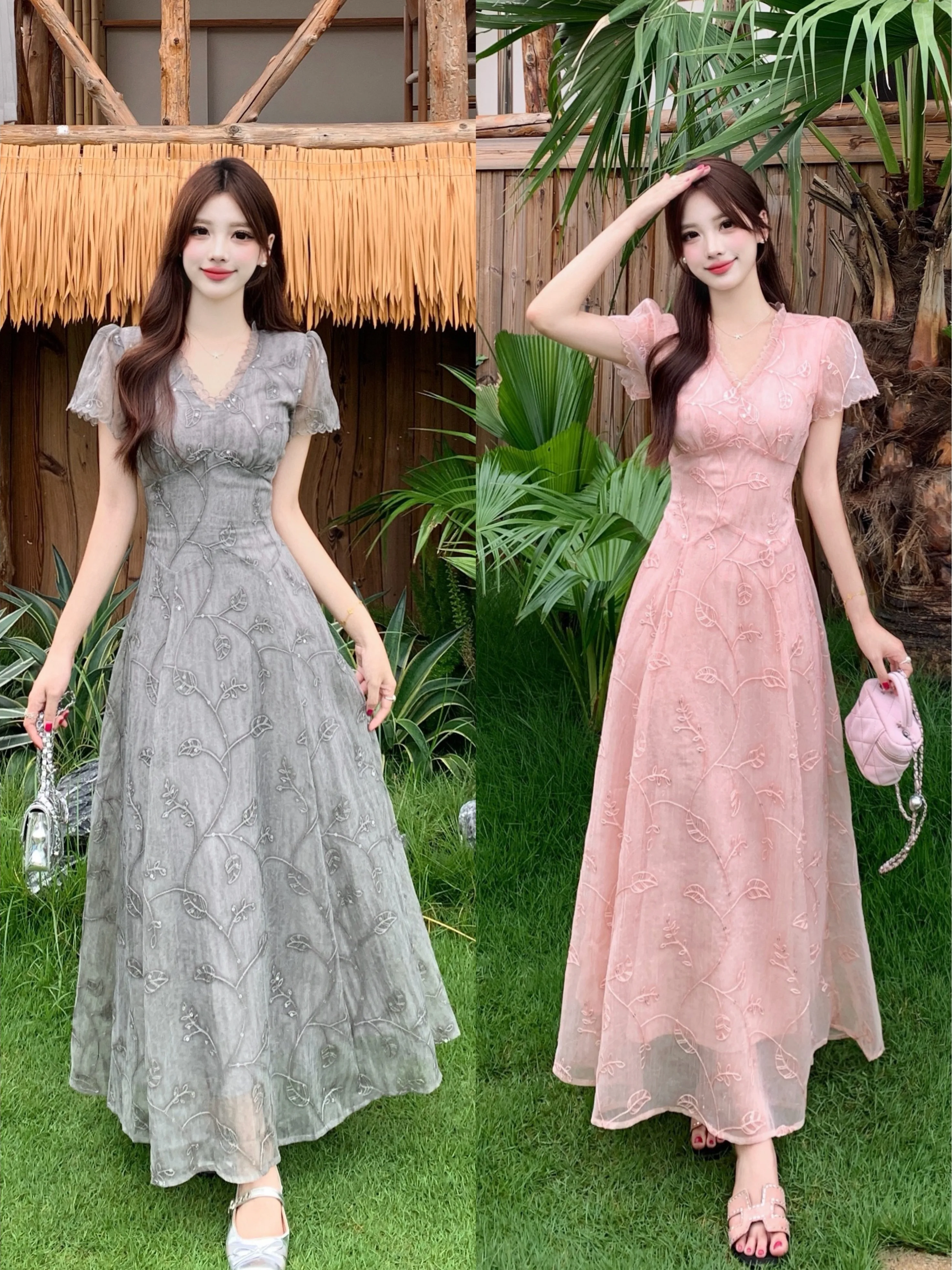 

plus Size Loose Summer Embroidered Gentle Princess Style Waist Cinching Fat MM Fashionable Meat Concealing Slimming Midi Dress