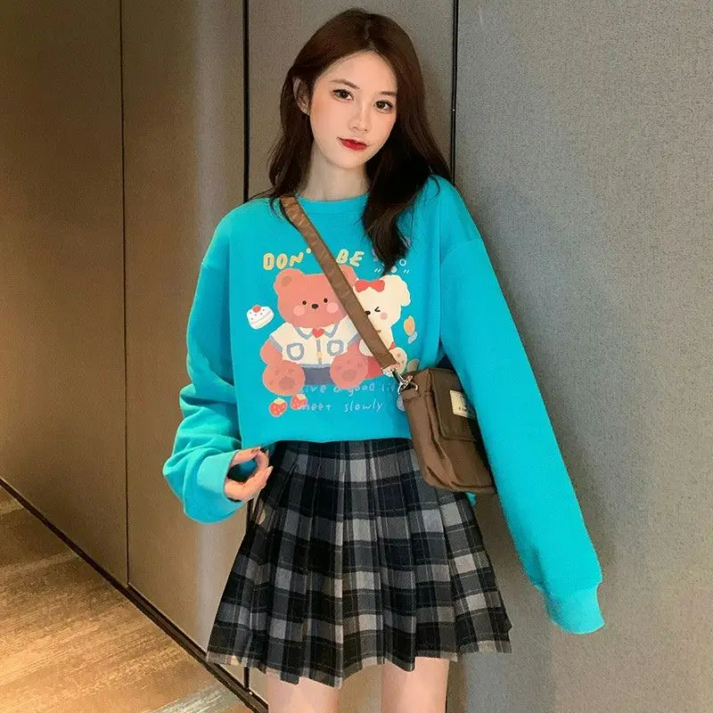 

Loose Long Sleeve T-Shirt Hoodie Women Casual Spring Autumn New Korean Style Student Little Girl plus Size Lazy Leisure Top