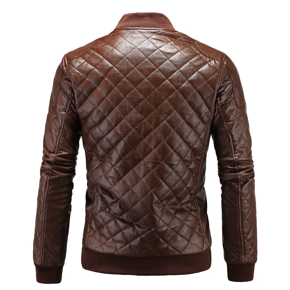 Cross Border Men's Leather Jacket for Foreign Trade 2021 Winter New Handsome British Standing Collar Diamond Leather Jacket