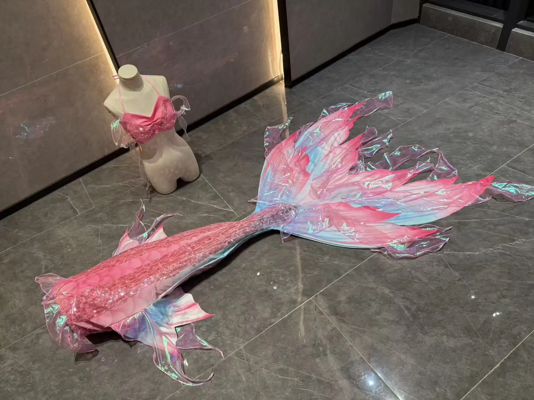

Original Mermaid Tail with Sequin Draping - Pink and Blue Fish Skin Mermaid Performance Dress for Aquarium Shows